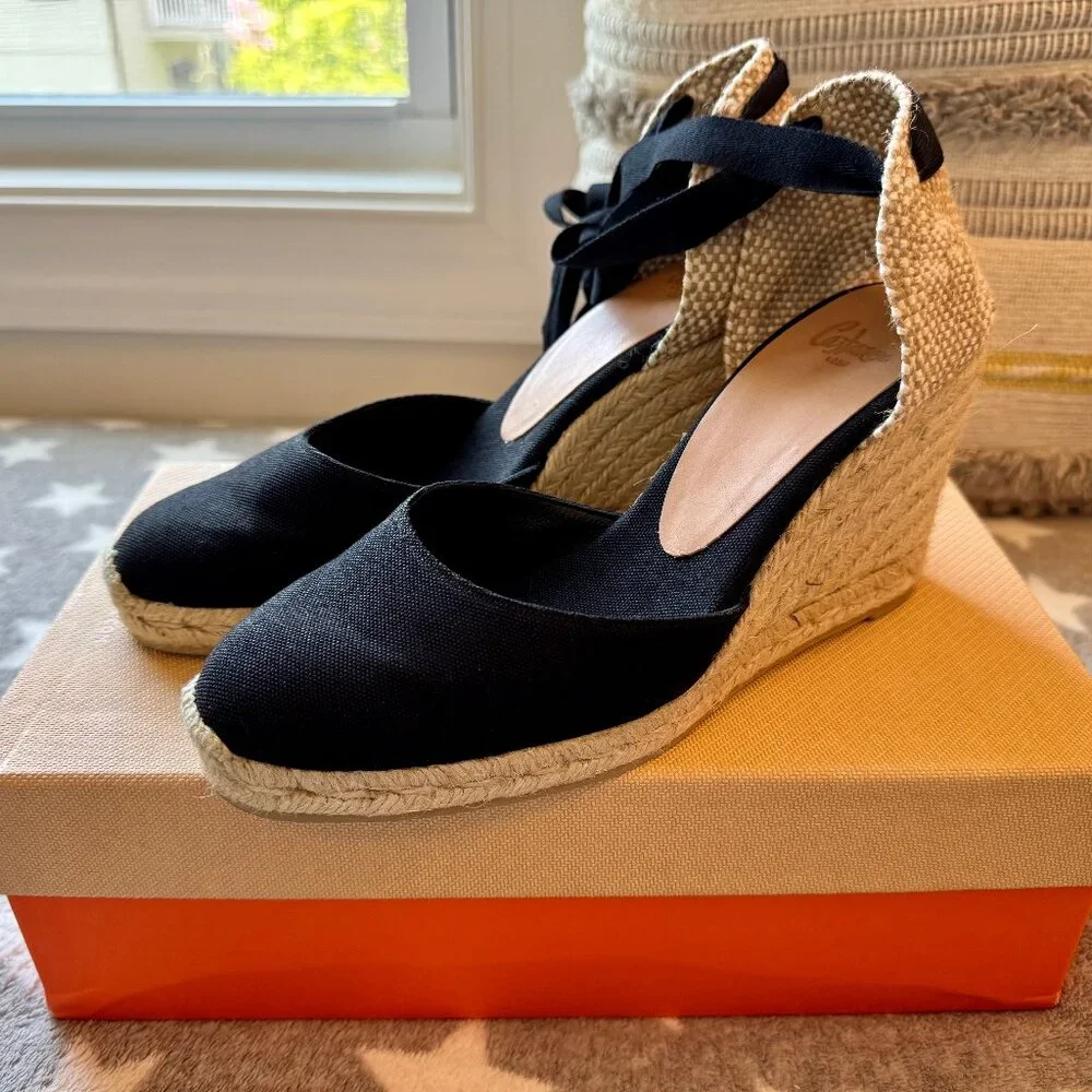 Castaner Carina Espadrille Wedges - Black - 38 - New with Box